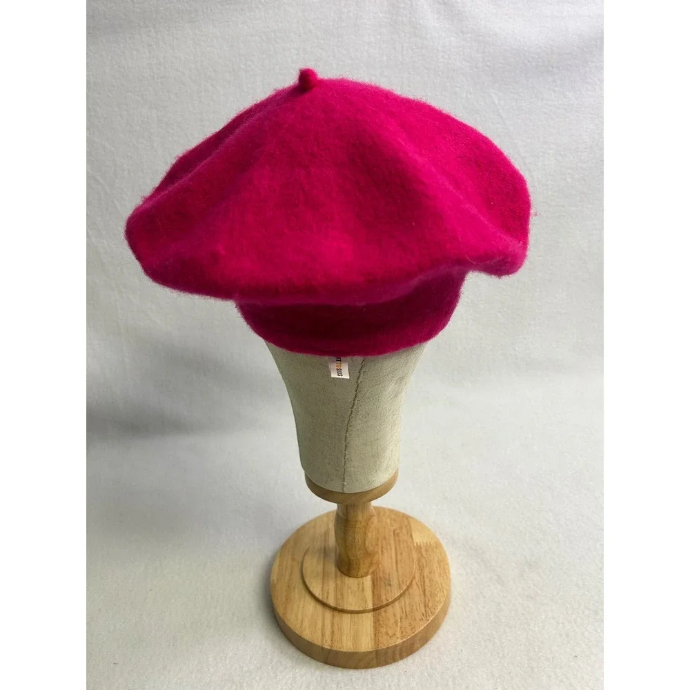 French Chic Parisian Hat To Socks Womens OS Hot Pink Wool Blend Classic Beret